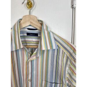 Ermenegildo Zegna Sport Mens Multi Color Striped Cotton Button Down Shirt Medium